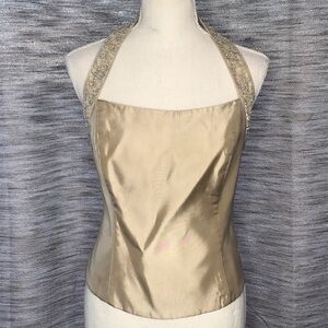 DAVID’s BRIDAL SIZE 10 HALTER TOP WITH BEADED TRIM BISQUE in color